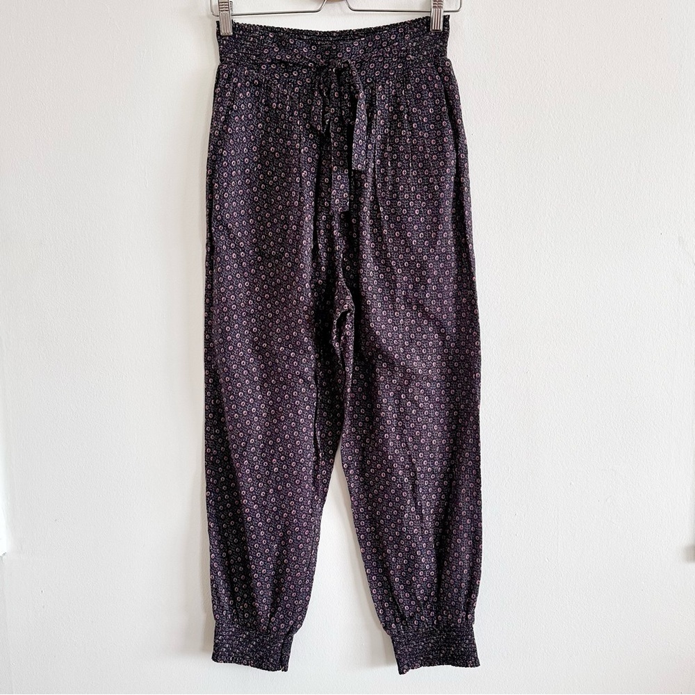 La Vie Rebecca Taylor elastic waist ditsy floral cotton harem jogger pants small